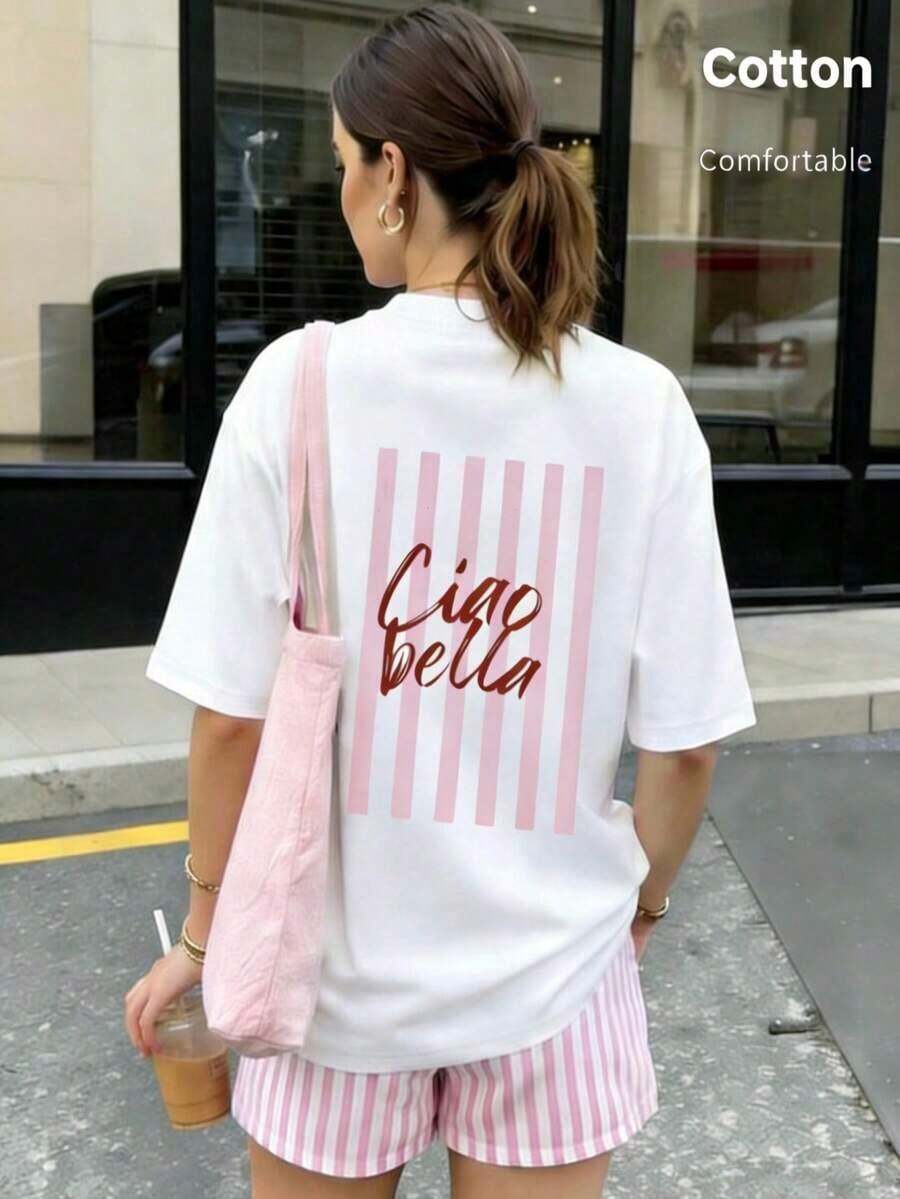 Camiseta para Mujer con Estampado Humorístico, Cuello Redondo, Manga Corta, Diseño Oversized, Ideal para Streetwear - Negro - Ver 1