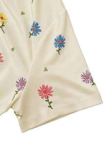 Camiseta de manga corta con estampado floral, camiseta de verano, blusa refrescante para damas, camiseta estética - Multicolor 3 - Ver 5