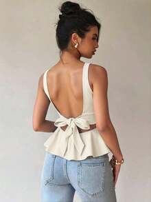 Blusa de línea A sin espalda con diseño de mariposa, nueva para el verano para mujeres - Albaricoque 3 - Ver 5