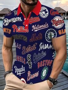 Baseball Team Logos Men's Three-Button POLO Shirt, Perfect For Casual Daily Wear And Vacations, Ideal For Sports Fans - Style - View 1