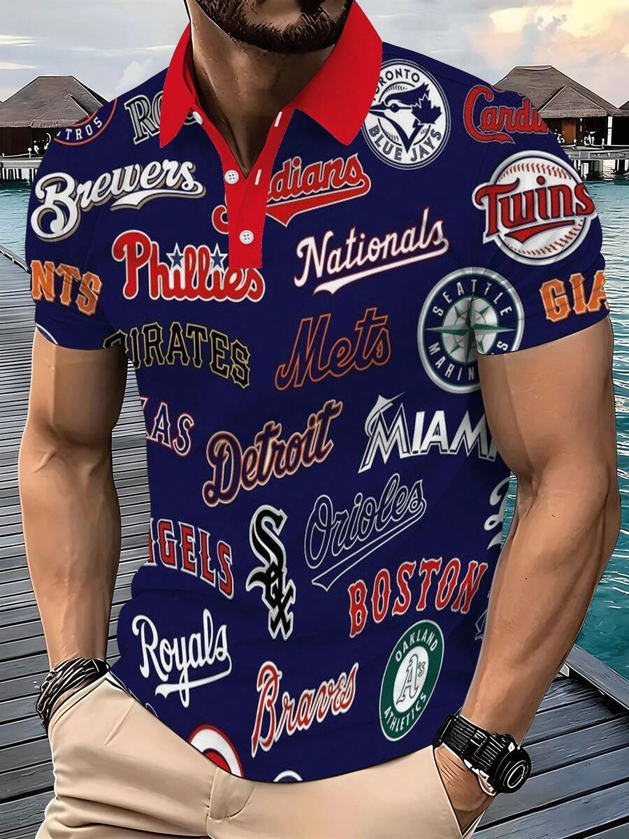 Baseball Team Logos Men's Three-Button POLO Shirt, Perfect For Casual Daily Wear And Vacations, Ideal For Sports Fans - Style - View 1