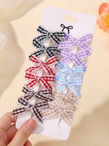 12pcs Y2K Style Mini Solid Color Polka Dot Bow Hair Clips, Suitable For Girls With Bangs And Braids - Multicolor - View 10
