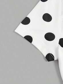 Nuevo vestido de verano con cuello cuadrado, cordón y lunares, con falda acampanada y cintura ceñida, vestido corto elegante para mujeres - Blanco y Negro - Ver 10