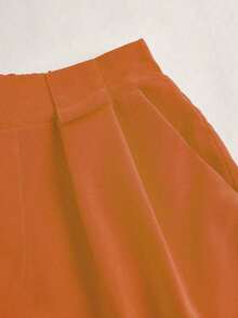 Pantalones cortos casuales sueltos con piernas anchas y plisados de unicolor para mujeres - Naranja - Ver 5