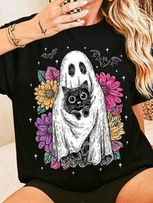 Camiseta de Mujer con Texto "Kindness is free Sprinkle it Everywhere", 100% Algodón, Cuello Redondo Manga Corta, Diseño de Letras Coloridas, Estilo Casual y Positivo, Ideal para Uso Diario, Universidad, Primavera y Verano, Suave y Transpirable, Look Alegre y Inspirador - Negro - Ver 1