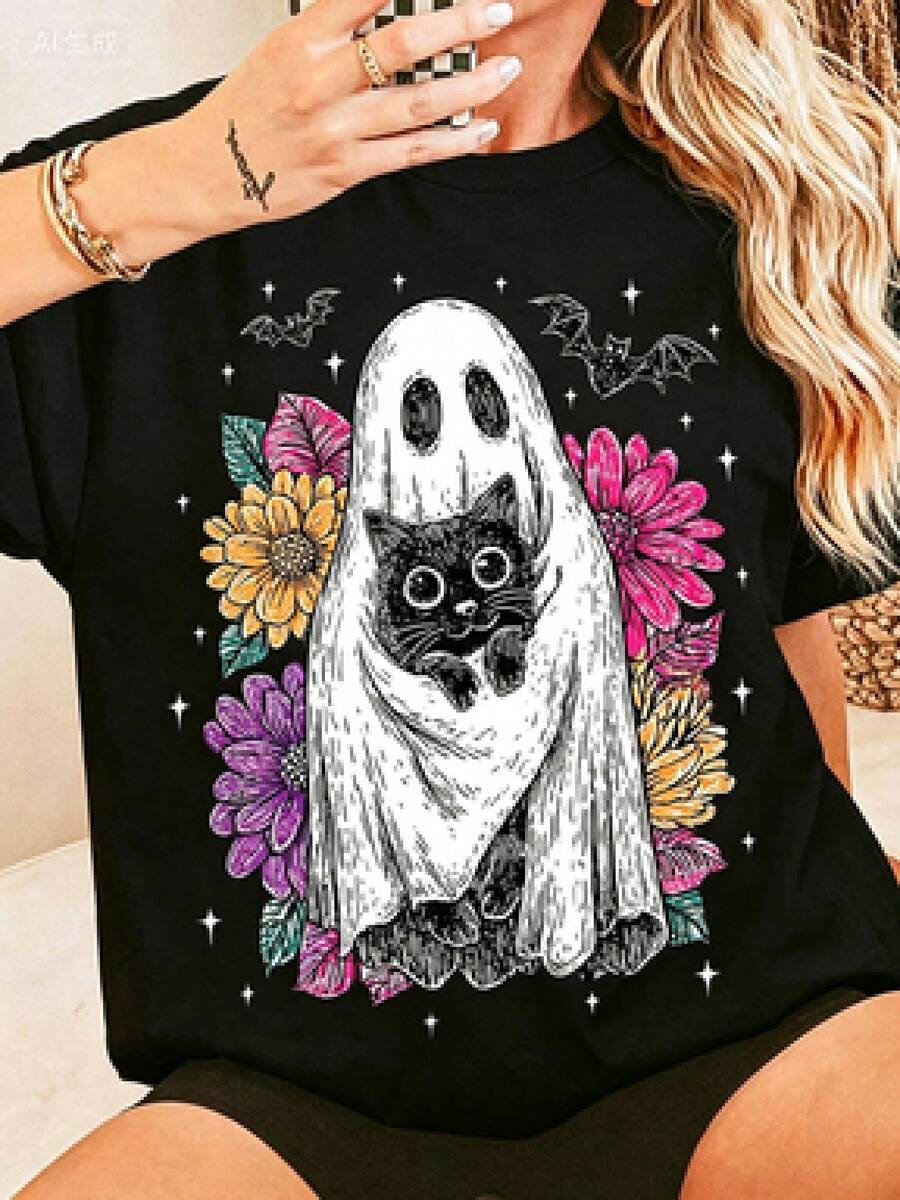 Camiseta de Mujer con Texto "Kindness is free Sprinkle it Everywhere", 100% Algodón, Cuello Redondo Manga Corta, Diseño de Letras Coloridas, Estilo Casual y Positivo, Ideal para Uso Diario, Universidad, Primavera y Verano, Suave y Transpirable, Look Alegre y Inspirador - Negro - Ver 1