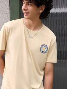 Camiseta de manga corta con cuello redondo y estampado gráfico para hombre, de Open Phase, estilo casual y versátil para el día a día, corte ajustado, estilo retro americano, unisex, de corte relajado, ideal para el verano y para atuendos de vacaciones de verano. - Ligera. - Albaricoque - Ver 5