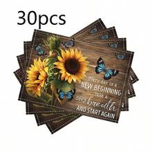 18*11.81 Inch (45*30cm) Sunflower Print Rectangular Placemats, Available In 1/2/4/6/8/30 Sets, Made Of 100% Polyester With Non-Slip And Heat-Resistant Properties, Machine Washable, Hand Washable And Dry Cleanable, Ideal For Daily Dining And Home Decor, Perfect For Country And Boho Style Enthusiasts - Multicolor - View 20