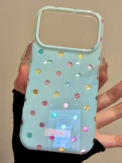 Cute Colorful Polka Dot & Glacier Texture Soft Phone Case For IPhone 17 Pro Max, 17 Pro, 17 Air, 17, 12, 13, 14, 15, 16 Pro Max, 14 Plus, 15 Plus, 16 Plus, 11, 17, 16, 15, 14, 13, 12, Glossy Asymmetrical Foil Pattern Girl Protective Cover