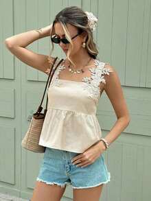 Camiseta de tirantes de mujer de 100% algodón con nuevo estampado floral marrón - Albaricoque 2 - Ver 6