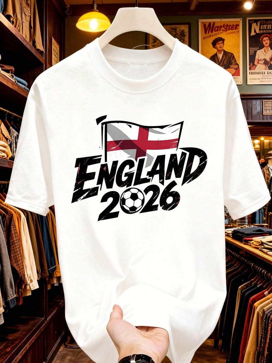 2026 World Cupss  Summer Cotton Casual Short Sleeve Graphic Tee Soft Breathable Loose Fit Streetwear Daily Wear-Shirt Tournament Fan Vintage Soccer Loose Fit Tshirt - trắng - Xem 1