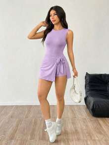 Mono de mujer de unicolor, minimalista, sin mangas para uso diario - Morado - Ver 1