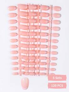 5 buc/set (120 buc) benzi de ojă cu vârfuri franceze roz gradient, vârfuri ovale scurte, mai multe stiluri DIY disponibile, unghii adezive prin presare, consumabile pentru unghii (conține 1 buc lipici jeleu și 1 buc pilă de unghii) - Multicolor - Vizualizare 5