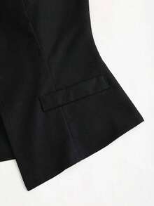 Sweetro Conjunto a juego de chaleco negro de una hilera y pantalones de pierna ancha con fruncidos - Negro - Ver 4