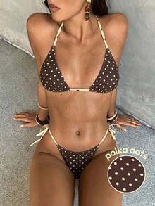 Conjunto de bikini de 2 piezas con estampado de lunares, traje de baño sexy para fiestas y festivales de música, atuendo de playa para vacaciones de mujer - Multicolor 8 - Ver 1