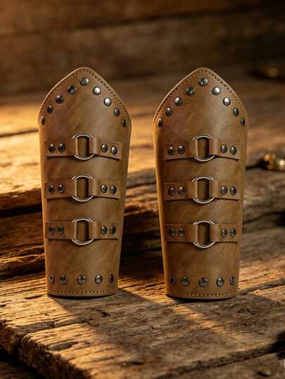 1Pc/2Pcs Unisex Vintage Punk PU Leather Bracers, Retro Rivet Arm Guards, Wasteland Style Cosplay Accessories For Renaissance Viking Faire Larp Costume Accessory