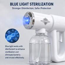 Pistola de Pulverização de Desinfetante Nano Profissional: Pulverizador Elétrico e Pistola de Vapor Nano Portátil sem Fio, com Luz Azul, Possibilitando Desinfecção sem Contato. - Branco - Ver 9