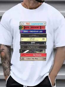 Witllent Men's T-Shirt, 100% Cotton, 90s Vintage Style, R&B Cassette Tape Design, Music Graphic Tee, 220g Thick Cotton T-Shirt For Men, Regal - 白色 - 查看 1
