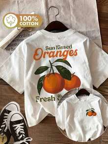 [Printed On Both Sides, Front And Back] Women's Casual Summer Top In A Hand-Painted Style With A Sun-Kissed Orange-Green Leaf Motif. Fresh And Vibrant Print. Short-Sleeved T-Shirt With A Round Neck Made Of Pure Cotton. Summer T-Shirt. - White - View 7
