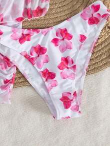 Conjunto de bikini sexy con tirantes de espagueti y estampado aleatorio para mujeres 2026, conjunto de verano, elegante, Día de San Valentín, playa, vacaciones, casual, único, conjunto de verano, conjunto de vacaciones de verano, primavera, conjunto de Día de San Valentín para mujeres, carnaval - Multicolor - Ver 4