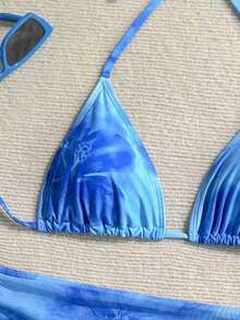 Conjunto de traje de baño de vacaciones para mujer, conjunto de vacaciones de verano para mujer, conjunto de playa para mujer - Azul - Ver 4