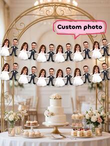 7/14/21pc Custom Photo Bride & Groom Wedding Banner, Personalized Couple Name Cutout Garland, Engagement/Bridal Shower Party Decor, Cute Cartoon Wedding Keepsake - Multicolor - View 1