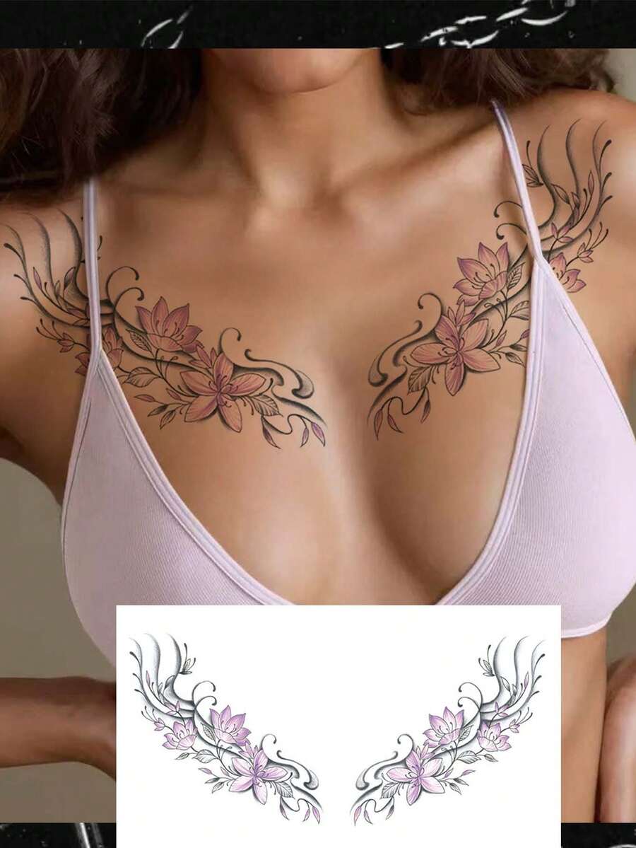1 片大号性感花卉腰部临时纹身贴纸,防水时尚一次性纹身贴,适合女性,可持续 2-5 天,可遮盖疤痕,可贴于手臂、肩膀、腿部、腰部、颈部、手部、胸部、大腿等部位。 - 黑色 - 查看 1
