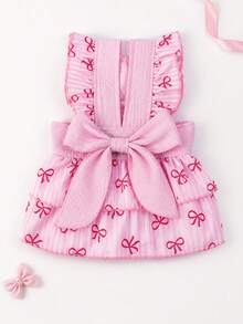 LUCKIE PAL 1pc Bow Print Flutter Sleeve Dress, Cute Princess Style Suitable For Chihuahua, Small Dogs, Wedding, Indoor & Outdoor Pet Clothing - Pink - View 7