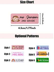 1/60/120/180/240张定制教师姓名标签贴纸，个性化教室用品姓名牌，可爱卡通蜜蜂/苹果/彩虹贴纸，适合返校季、教师节礼物、学校用品，耐用乙烯基姓名贴纸，个性化教师姓名贴纸，定制教室标签，可爱卡通风格，完美适用于返校季和教师节 - 彩色 - 查看 2
