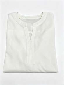 Women's Elegant V-Neck 3/4 Lantern Sleeve Blouse, Solid Color Four-Way Stretch Non-Sheer Business Commute Shirt, Versatile For Various Occasions In Summer White - White - View 8