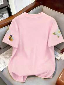 Camiseta de mujer de manga corta con cuello redondo y bloqueo de color cereza - Multicolor 12 - Ver 2