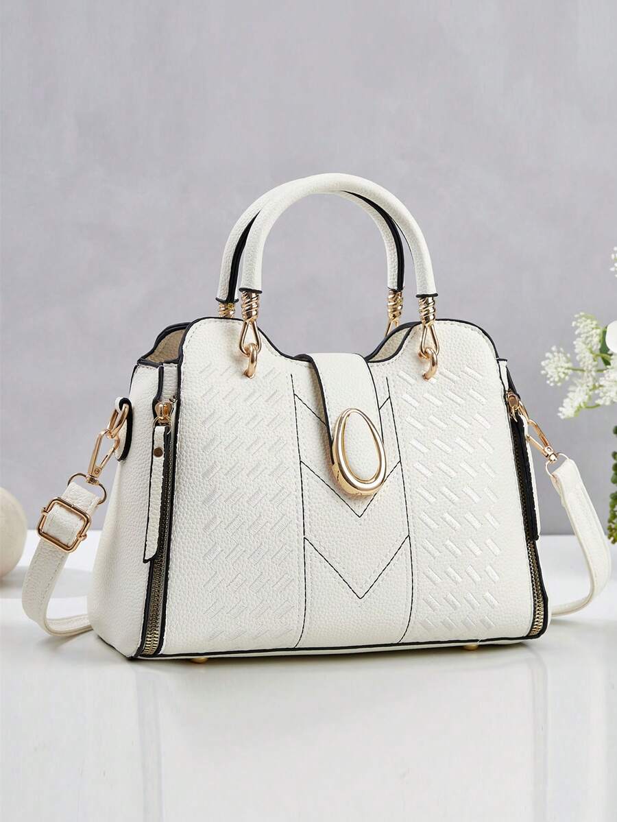 Túi xách nữ thời trang mới, kiểu dáng patchwork, đa năng, thanh lịch, cao cấp, bền chắc, dung tích lớn, thích hợp cho du lịch, mua sắm, làm quà tặng ngày Valentine. - trắng - Xem 1