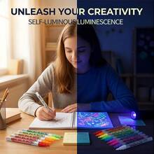 8pcs New Glow Marker Vivid Colors, Suitable For Party,Cosplay,Holiday Halloween Christmas Evening,Can Be Write On Any Surface For Surprise,Friendly For Skin,Face,Desk,Papers.., Back To School - Sets - View 8