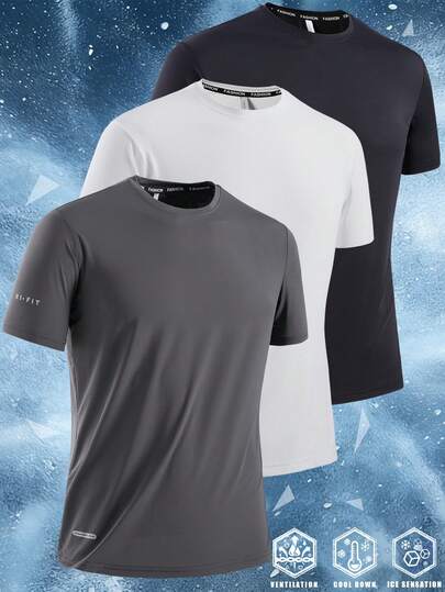 Men's Sports T-Shirt, Round Neck Short Sleeve T-Shirt, Summer Elastic Silk-Like T-Shirt, Fitness Training Clothes, Elastic, Minimalist Versatile, Suitable For Gym Workout, Running, Casual Daily Wear
