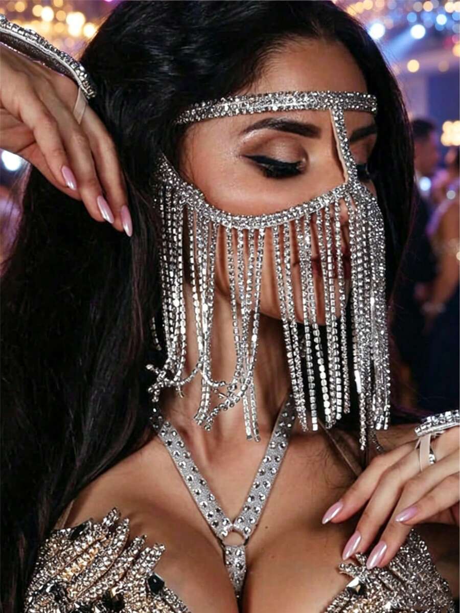 Sexy Rhinestone Tassel Mask, Suitable For Masquerade Ball, Performance Costume, Versatile Accessory For Women