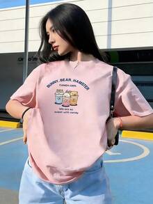 Short-Sleeve T-Shirt With Cute Characters, Fashionable Short-Sleeve T-Shirt For Spring And Summer 2026, Made In Mexico, 180 Grams. Cartoon Print, Couple Design, Suitable For Indoor Or Outdoor Wear. Crew Neck, Unisex, Ideal For Office And Leisure. One-Pack. - PK-P631577SLNDXZGY440 - 查看 2