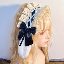Kẹp tóc hình thỏ bông tai cụp, nơ ruy băng, phụ kiện tóc Lolita Cosplay dành cho nữ và bé gái, kiểu hầu gái. - Nhiều màu - Xem 12
