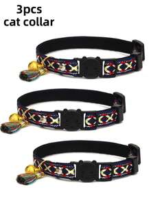 1pc/2pcs/3pcs Cat Necklace With Tassel & Copper Bell, Adjustable Neck Size Pet Collar - Multicolor - View 7