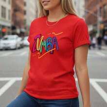 Women's Summer Tops, Women's Cotton Graphic Print T-Shirt, Zumba Style, Short Sleeve, Round Neck, Casual, Loose Fit, Sizes S-5XL, Multicolor Letter Print, Soft And Comfortable Cotton Material, Fashionable Sportswear For Daily Wear, Loose And Comfortable Summer Clothes, 100% Cotton. Suitable For Spring, Summer And Autumn - 紅色 - 查看 7