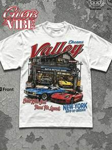 Men's Summer Outdoor T-Shirt With A Stylish English VOND**H Printed Pattern, Loose Round-Neck Multicolor Short-Sleeve T-Shirt. - 白色 - 查看 3