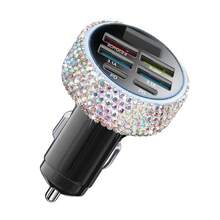 1个闪亮水钻车载充电器，快速充电，USB/AC车载手机充电器，心形LED显示屏水钻车载充电器适配器，快速充电，支持手机、行车记录仪、GPS等设备，手工制作，是节日/生日送给男士和女士的理想礼物 - 彩色 - 查看 34