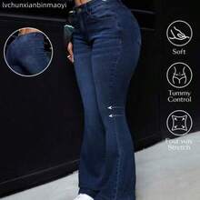 Plus Size Women's Fashion Bell Bottom Pocket Jeans Bootcut Jeans For Women - Azul - Ver 1