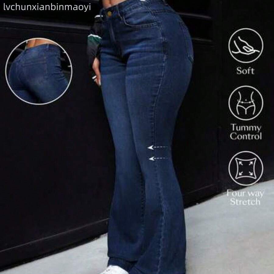 Plus Size Women's Fashion Bell Bottom Pocket Jeans Bootcut Jeans For Women - Azul - Ver 1