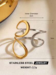 1pc 18K Gold Plated Stainless Steel Geometric Line Design Ring, Suitable For Women's Daily Wear And Party - Multicolor - View 11