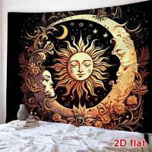 1 pieza Tapiz con sol y luna sobre fondo negro con patrón bohemio dorado, decoración de pared para un estética mística y celestial, decoración de pared de arte bohemio chic - Multicolor - Ver 8