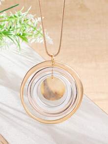 TopHanqi European And American Style Contrast Color Multi-Layer Metal Hoop Shell Pendant Necklace, Long Copper Snake Bone Chain, Fashionable Personalized Accessories For Women - Multicolor - View 5