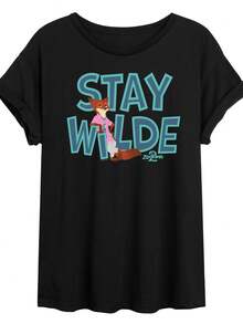 Z1ootopia 2 Nick The Fox Stay Wilde WoM1ens Grfico Oversized T1S1Hirt. - Negro - Ver 2
