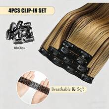 4-Piece Pack Of 14-Inch Synthetic Hair Extensions, Soft And Natural Straight Synthetic Hair Extensions, Suitable For Women - Black, Halloween - Multicolor - View 7