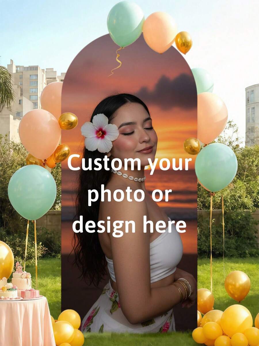Capa de Arco Personalizada de Spandex - Perfeita para Aniversários, Casamentos, Aniversários, Festas de Formatura, Diversos Eventos e Comemorações Temáticas. Este Tecido de Bottom de Arco Personalizado e Personalizado é Feito Especificamente para Você. Disponível em uma Ampla Gama de Tamanhos (Estrutura Não Incluída), Serve como uma Escolha Ideal para Fundos de Cabine Fotográfica, Decorações de Festa Únicas e Montagens de Casamento para Qualquer Ocasião. - Multicolorido 02 - Visão 1