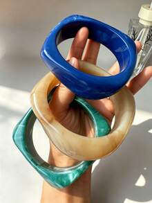 3pcs Set Exaggerated Asymmetrical Resin Semi-Transparent Bracelet For Women, Unique & Versatile - Multicolor - View 4